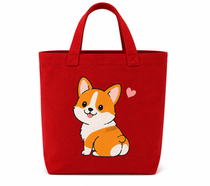 Sac fourre-tout en toile rouge tendance avec imprimé Corgi mignon, fermeture personnalisée pour les voyages et le shopping - Product Image 1