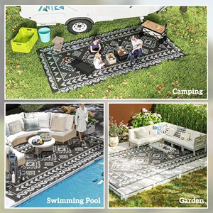 Tappeto da Esterno Impermeabile in PP Riciclato 9FT X 18FT Nero e Grigio con Motivo a Rombi e Borsa per il Trasporto - Product Image 5
