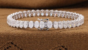 Oval Cut Tennis <b>Bracelet</b> 925 Sterling <b>Silver</b> Rhodium Plated Channel Set VVS Diamond Look Women Wedding Jewelry - Product Image 3