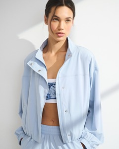 <b>Light</b> Blue Utility Windbreaker <b>Jacket</b> With Button Up Collar Full Sleeve Woven Polyester Spring Wear - Product Image 6