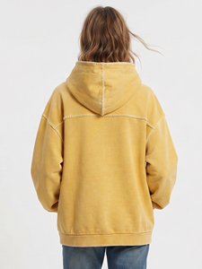 Sudadera con capucha oversize para mujer, amarilla, con estampado de letras desgastadas, jersey de punto, ropa de invierno, sudaderas con capucha bordadas con efecto desgastado para mujer - Product Image 3