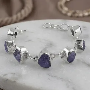 925 Silver Tanzanite Geometric Bracelet Bezel Set Classic Chain Link Women's Jewelry Everyday Wear - Product Image 3