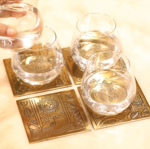 Royal Blossom Brass <b>Coaster</b> Set Handcrafted Premium Round <b>Drink</b> <b>Coasters</b> Heat Resistant Table Protector Elegant Home Gift - Product Image 6
