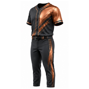 Ensemble de maillot de baseball noir et marron pour homme avec pantalon noir, tissu respirant, 100 % polyester, coupe classique, manches courtes, toutes saisons - Product Image 3