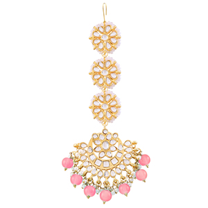 Indian Kundan Womens Floral Chain Maang Tikka Gold Plated with Emerald Stones Wholesale Bohemian - Product Image 1