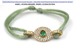Bracelet en fil plaqué or 18 carats avec pierres CZ serties clos, design ovale vert minimaliste, fait main, certifié IGI, 4,5g, pour mariage et fête - Product Image 4