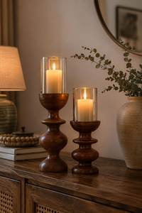 Support à bougies géométrique moderne en bois, ensemble de supports à bougies en bois, forme colonne, décoration d'intérieur, finition naturelle, support en bois - Product Image 1