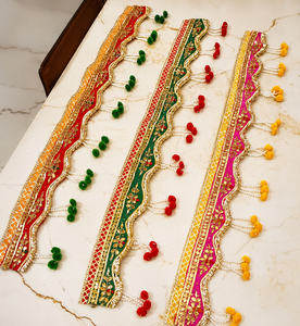 Handmade Bohemian Fabric Decorative Door Toran <b>Wall</b> Hanging Pearl Pom Pom Bandhanwar for Diwali Wedding Home <b>Decor</b> - Product Image 1