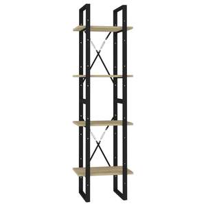 Librería de 4 niveles de madera de ingeniería en roble Sonoma y negro con estructura metálica, librería moderna de 4 niveles - Product Image 2