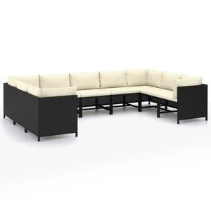 Conjunto de Muebles de Jardín de 9 Piezas en Ratán Sintético Negro con Cojines para Uso en Exteriores - Product Image 2