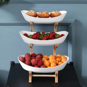 Juego de 3 bandejas de bambú natural para frutas con soporte, bandejas ovaladas en forma de barco para servir postres, aperitivos, vajilla para fiestas, venta al por mayor - Product Image 3