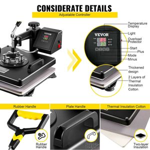 Pressa a Caldo Automatica 6-in-1 da 110V per T-shirt, Cappellini e Berretti, Macchina Tagliatrice per Vinile da 53 Pollici con Supporto da Pavimento, Include Componenti - Piastra Riscaldante - Product Image 6