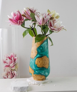 Pot de fleurs hydroponique transparent au design moderne, vase en verre pour plantation sans terre, pot en résine verte, vase en bois pour mariage - Product Image 4