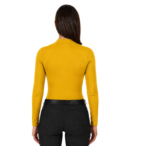 Haut de performance équestre pour femme, jaune moutarde, à manches longues, avec quart de zip, extensible et respirant - Product Image 2