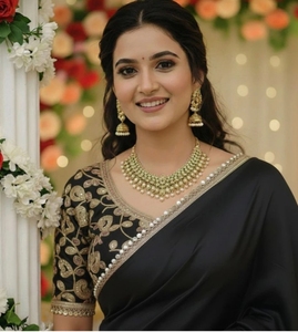 Traditional Embroidered Satin Silk <b>Blend</b> Saree for Women-Party Wear Reversible Quick Dry & Stretchable - Product Image 2