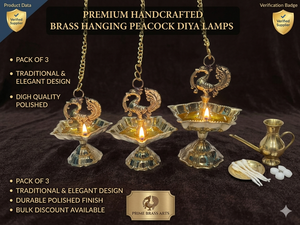 Ensemble de lampes à huile en laiton de qualité supérieure - Design paon artisanal pour Puja, décoration de mariage, Deepavali et souvenirs traditionnels indiens - Product Image 2
