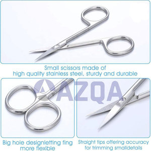 Petits ciseaux à cuticules et poils du visage en acier inoxydable avec lames droites et courbées pour le soin des sourcils, des cils et des ongles - Product Image 3