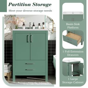 Hiện đại 24 ''freestanding phòng tắm Vanity với gốm chìm Combo mềm đóng tủ lưu trữ Bạc xử lý chồng chéo cửa ra vào - Product Image 4