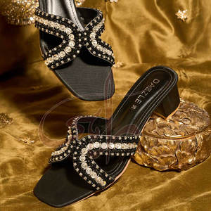 <b>Suede</b> Velvet Crystal Crossover Straps Anti-Slippery Comfortable Fashion Trend Printed Customizable Bold <b>Black</b> Base Slipper <b>Heels</b> - Product Image 4