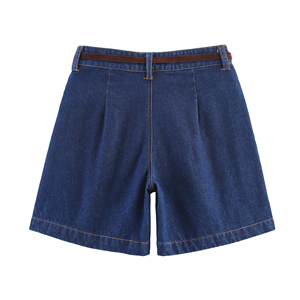 Shorts de Mezclilla de Cintura Alta con Cinturón, Corte Holgado, Estilo Casual para Mujer - Product Image 5
