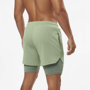 Hot Sale Double Deck 2 In1 Quick Dry Casual Mid Waist Gym <b>Tight</b> Training Running Shorts Pants Men Fitness Welcome Customs - Product Image 3