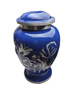 Urna Azul con Grabado de Mariposa y Rosa, Urnas de Aluminio para Cenizas Humanas, Urnas Grandes para Cenizas de Adultos, Hombres y Mujeres - Product Image 1