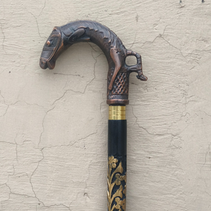 ไม้เท้าหัวม้าลายไม้ขัดเงาหรูหราสไตล์สัตว์ |   ไม้เท้าพับได้ทำมือพร้อมด้ามจับทองเหลืองสำหรับเดินทาง |   ของขวัญวินเทจ - Product Image 6