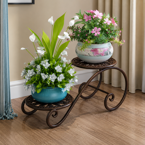 White Metal Double Tier Flower <b>Pot</b> Stand Indoor Plant Rack Decorative Garden Display <b>Holder</b> for Home Balcony Corner Decor - Product Image 2