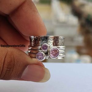 Wholesale Natural Pink Topaz <b>Spinner</b> <b>Ring</b> 925 Sterling <b>Silver</b> Handmade Rotating Fidget <b>Ring</b> - Product Image 4
