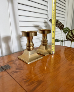 Vintage Pair of <b>Brass</b> Taper Candle Holders Square Base Decorative <b>Brass</b> <b>Candlestick</b> Stands <b>Antique</b> Style Tabletop Candle Holders - Product Image 3