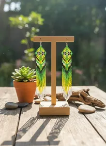 ต่างหูประดับลูกปัดลายดอกทานตะวันที่ไม่เหมือนใคร |   พู่ประดับลูกปัดเม็ดยาว สไตล์โบโฮ สำหรับงานแต่งงาน งานปาร์ตี้ งานครบรอบ - Product Image 4