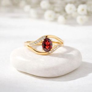 Oval Red <b>Garnet</b> Engagement <b>Ring</b> CZ Accent Split Band Natural Gemstone <b>Ring</b> 925 Sterling <b>Silver</b> 18K Gold Filled Promise Jewelry - Product Image 5