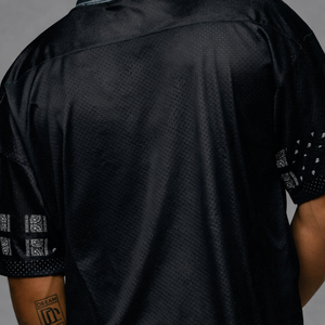 Venta al por Mayor de Camisetas de Fútbol Americano de Malla Oversize para Hombre, Estilo Urbano Negro con Estampado Paisley, Número y Logotipo Personalizados, Fabricante OEM ODM - Product Image 6