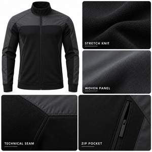 Chaqueta Bomber Deportiva para Hombre con Cuello Alto, Paneles de Tejido Elástico, Bolsillos con Cremallera, Transpirable, Poliéster y Spandex, Corte Ajustado, para Otoño - Product Image 3