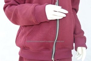 Burgundy Women's Hooded Regular Fit 100% Cotton Heavyweight Fleece Eco-Friendly 400g Sweat Set Top Bottom Custom Color Private - Product Image 3