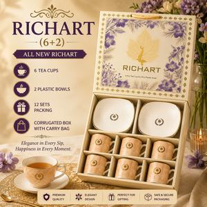 Luxury Richart 2+6 Custom Logo <b>Tea</b> Cup Gift Box 6 Cups 2 PVC Bowls Corrugated Packaging Royal Pattern 400mL Capacity for <b>Tea</b> - Product Image 1