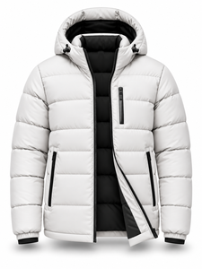Blouson matelassé à capuche blanc pour homme, imperméable, séchage rapide, décontracté, fermeture éclair, rembourrage en polyester, longueur standard, couleur unie, personnalisable - Product Image 4