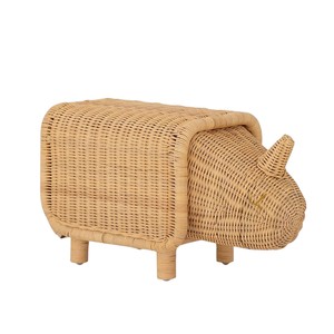Handwoven Rattan Rhino <b>Basket</b> <b>with</b> <b>Lid</b> Woven Animal Toy Storage Organizer Bin Kids Safari Playroom Floor Hamper - Product Image 1