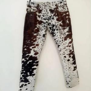 Exquisite Luxury Genuine Cow Hair Leather Pant Men Women Western Cowhide Fur Trousers Brown And White Spotted Real Hair On - Product Image 2