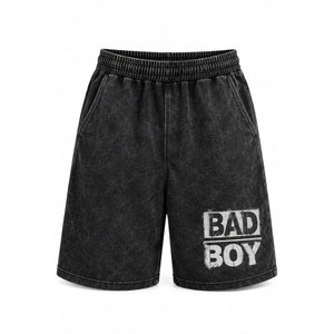 Pantalones Cortos Negros de Algodón para Hombre con Estampado de Bad Boy, Cintura Elástica, Estilo Casual Urbano, Tejido Transpirable - Product Image 2