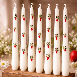 Premium 10-inch White Strawberry Design <b>Dinner</b> Taper <b>Candles</b> Soy Paraffin Wax Handmade Smokeless for Christmas Home Decoration - Product Image 1