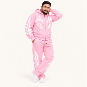 Custom Men's Flame <b>Graphic</b> Tracksuit Screen Printed <b>Zip</b> <b>Up</b> <b>Hoodie</b> Sweatpants Set Oversized Streetwear Private Label OEM - Product Image 5