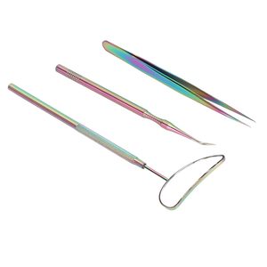 Ensemble de 3 outils pour extensions de cils : Miroir métallique, Pince à épiler, Séparateur, Étui ovale portable – Outil de beauté pour la formation en pose de cils - Product Image 2