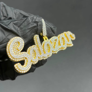 Pendentif personnalisé avec nom serti de diamants, en argent sterling 925 et plaqué or, style hip-hop, lettre en diamant - Product Image 5