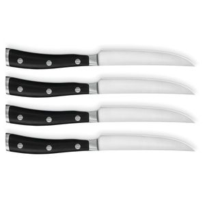 Ensemble de 4 couteaux à steak à lames affûtées en acier inoxydable avec manches rivetés noirs traditionnels pour restaurant de steak - Product Image 2