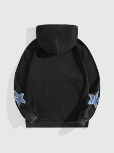 Sweat à capuche oversize pour homme, broderie étoile personnalisée effet vieilli, délavage acide, 100% coton, logos entièrement personnalisables, streetwear décontracté, livraison rapide - Product Image 2