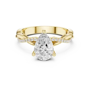 luxury eighteen <b>karat</b> solid gold hidden halo ring featuring two carat pear cut lab grown diamond unisex engagement wedding - Product Image 1