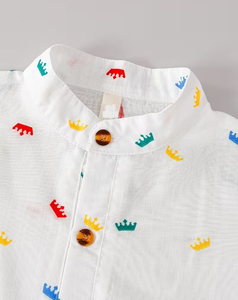 Baby Boys 2pcs Crown Print Cotton T-Shirt & Shorts Set Summer Casual Breathable Mandarin Collar Short Sleeve Outfit - Product Image 3