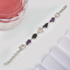 Pulseras de plata de ley con cuentas de amatista natural y piedras de luna naturales de la India para mujer, venta al por mayor de joyería fina. - Product Image 3