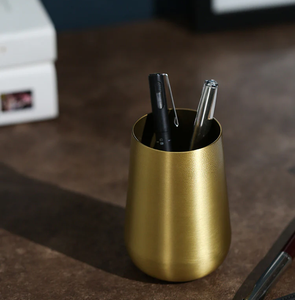 Pot porte-crayons en laiton poli miroir, prix de gros, organisateur de bureau, fournitures de papeterie, porte-crayons - Product Image 1